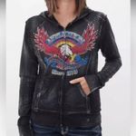 Affliction  Live Free Black Eagle Graphic Full Zip Hoodie Jacket Size Medium Photo 0