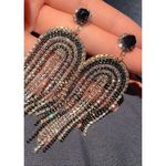Rhinestone Drop Tassel Earrings Black Silver Party Summer Vacation Photo 1