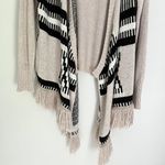 American Eagle Wool Blend Open Waterfall Fringe Cardigan Aztec Tan Black Medium Photo 5