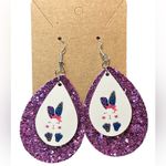 Easter Bunny Leopard Print Purple Glitter Teardrop Earrings New Photo 0