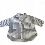 ZARA  Striped Button-Down Shirt in Navy and White Photo 1