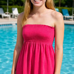 Vintage Terrycloth Towel | Pink Strapless Smocked Dress | Towel Dress Size XL Photo 0