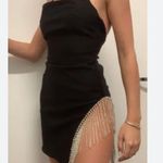 White Fox Boutique  Black Rhinestone Draped Mini Dress Womens M Party Cocktail Photo 0