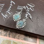 Vintage Carved Spotted Turquoise Resin Oval Cabochons Steel Dangle Earrings Blue Photo 3