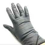 VINTAGE BERMANS GRAY LEATHER WITH BLACK TRIM LINED GLOVES (M) Photo 6