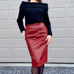 ZARA  Red Vegan Leather Midi Skirt Medium Photo 1