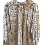 ZARA Women Large Sheer Blouse Ruffle Neck Bubble Sleeves, Black & White Poka Dot Photo 4