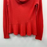 Anthropologie  Maeve Winterscape Ribbed‎ Red Orange Long Sleeve Peplum Ruffle Top Photo 4