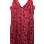Adrianna Papell  Floral Lace Sleeveless V-Neck Dress Size 8 Coral Pink Photo 2