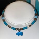 Sterling Silver Turquoise Bear Fetish Choker Necklace Silver Photo 0