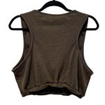 POL V Neck Waffle Crop Top Olive Green With Black Floral Appliqué Size Large NWT Photo 3