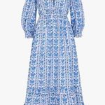 NWT PINK CITY PRINTS Melanie in Sky Alpine Floral Cotton Midi Dress L Blue Size L Photo 0