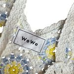 Wowo Women’s Size S Crochet Granny Square Tank Top White Yellow Blue Cottagecore Photo 2
