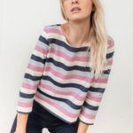 Tribe Alive NWT Striped Boxy Cut Cotton Round Neck Casual Pullover Top Pink Blue Size Large Photo 9