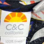 C&C California Size 1X Shirt Tropical Leaf Print 100% Linen Blouse Top Plus Photo 3