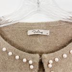 Darling Angora Blend Embroidered Pearl Embellished Cardigan Size Medium Tan Photo 7