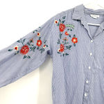 Beach Lunch Lounge size large 100%‎ cotton button up striped embroidered shirt Blue Photo 2