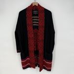 Lucky Brand  Aztec Cardigan Sweater Chenille Texture Black Red‎ Knit Boho Medium Photo 1