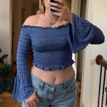 Urban Outfitters NWT off the shoulder blue smocked cropped shirt Photo 0