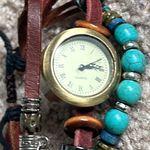 Women’s vintage boho‎ bracelet watch with beads color: tan/maroon/turquoise/gold Gold Photo 2