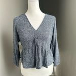 Hollister Navy Blue & White Floral Peplum V-Neck Top Size Large Photo 4