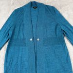 Talbots Merino Wool Cardigan Open Front Button Accent Teal Blue L (See Pics) Photo 9