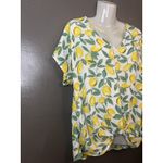 West Kei  Shirt Womens Medium Lemon Print White V Neck Twist Front Blouse Photo 1