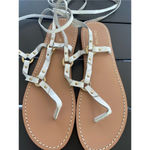 Pilcro  Anthropologie Harness Tie up White Leather Thong Sandals Size 8M Photo 15