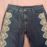 Boston Proper  Denim Flare Jeans with Lace and Rhinestone Embroidery Photo 2
