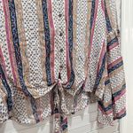 fab'rik  Women's Large Tie Front Top Blouse Bell Sleeve Fall floral Bohemian Print Photo 1