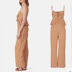 Saylor  Anthropologie Laken Sleeveless Jumpsuit Apricot Gingham Plaid Photo 2