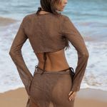 BERLOOK Brown V Neck Crochet Cover Photo 5