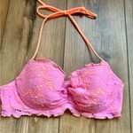 Victoria's Secret Victoria’s Secret Pink/Coral Lace Overlay Bikini Top | Halter | EUC | 34B Photo 0