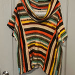 Multicolor Striped Poncho Style Tee Sweater Boho Indie Cowl Neck Cozy Wool Fall Orange Size XL Photo 0