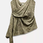 ZARA  Olive Green Floral Satin Tank Top Size Large Photo 0