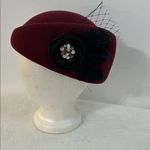 Maroon Wool Beret – Classic Flower & Feather Detail Red Photo 1