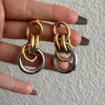 Mixed Metal Round Chain Link Dangle Earrings in Gold & Silver Photo 0