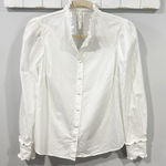 Anthropologie  White Ruffle Button Down Shirt | Size 4 Photo 0