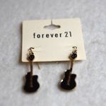 Forever 21 New  Rocker Chic Gold Tone Black Enamel Guitar Hook Dangle Earrings Photo 0