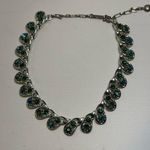 16" vintage rhinestones one blue green choker necklace silver Photo 0