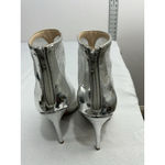 Qupid Womans Stiletto Ankle Boots 8.5 Silver Metallic Back Zip Peep Toe Photo 4