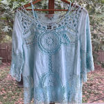 Democracy Women's Light Blue Lace Layered Top Size S Photo 0