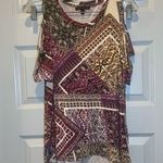 Signature Studio  Multicolor Boho Print Cold Shoulder Top size S Photo 0