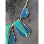 Women's Statement Geometric Blue Green Resin Bib Necklace With Lobster Clasp Photo 3