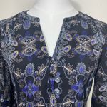 Faded Glory  Black Blue Paisley Print Blouse Size S (4-6) 3/4 Sleeve 100% Poly Photo 1