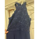 Nightway  Size 4 Blue Halter Jumpsuit Glitter Lace Illusion Wide Leg Prom wedding Photo 7