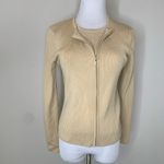 Tan Ribbed Sweater Set Shell and Zip Front Cardigan Sz Small Photo 2