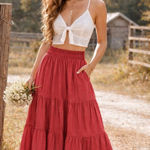 Women's Red Rust Tiered Boho Skirt Western Cowgirl Cottagecore Size 14/16 Photo 0