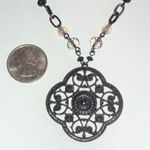 Gunmetal Gray Dark Metal Beaded Boho Cutout Pendant Necklace Black Photo 2