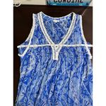 Poupette St Barth 100% Silk Blue Boho Crinkle Tunic Top L Crochet Trim Resort Size L Photo 10